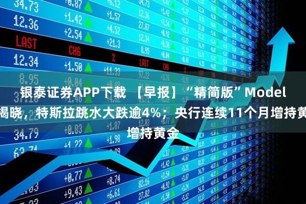 银泰证券APP下载 【早报】“精简版”Model Y揭晓，特斯拉跳水大跌逾4%；央行连续11个月增持黄金