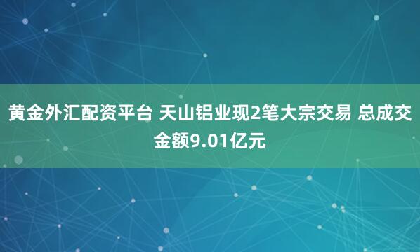 黄金外汇配资平台 天山铝业现2笔大宗交易 总成交金额9.01亿元